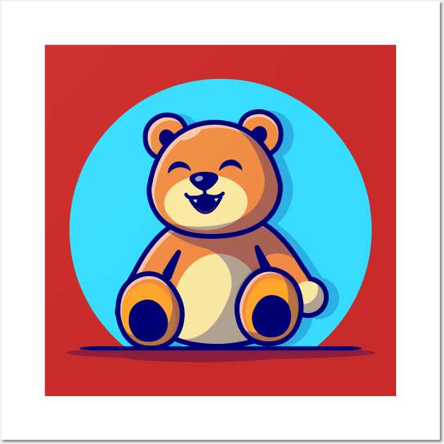 Cute Teddy Bear Cartoon Vector Icon Illustration Wall Art by Catalyst Labs